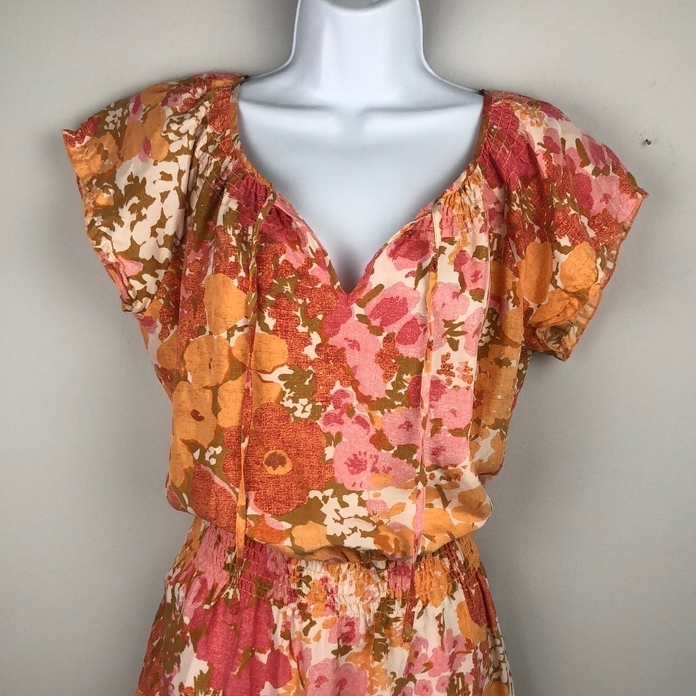 Talbots 100% Silk Smocked Blouson Knee Length Spring Summer Dress Print Pockets - Picture 4 of 16